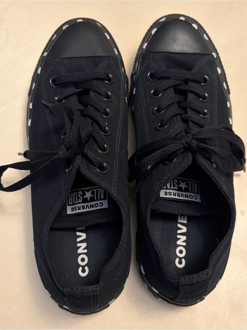 Women’s Black Low-Top Converse All-Star Sneakers with White Polka Dots, Size 8 - Picture 4 of 10